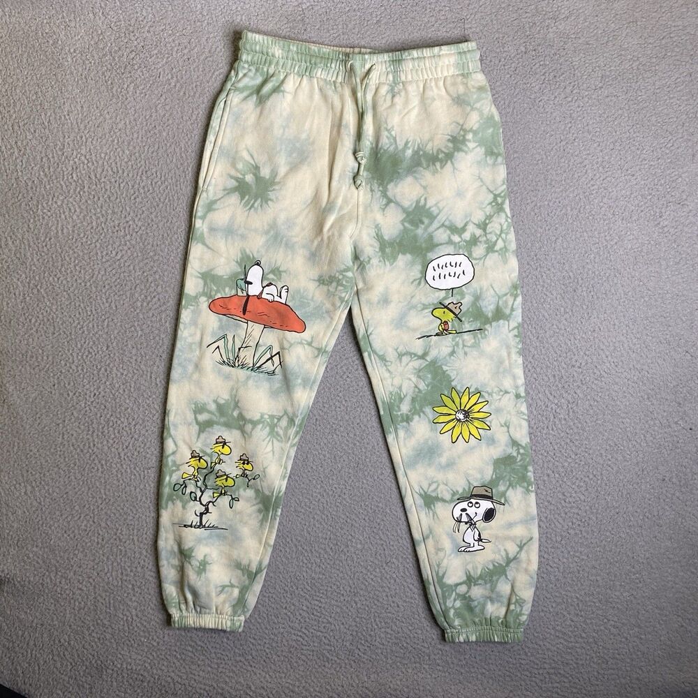 Peanuts Parks Project Sweatpants Adult Small Green Tye Dye Graphic Joggers NWOT